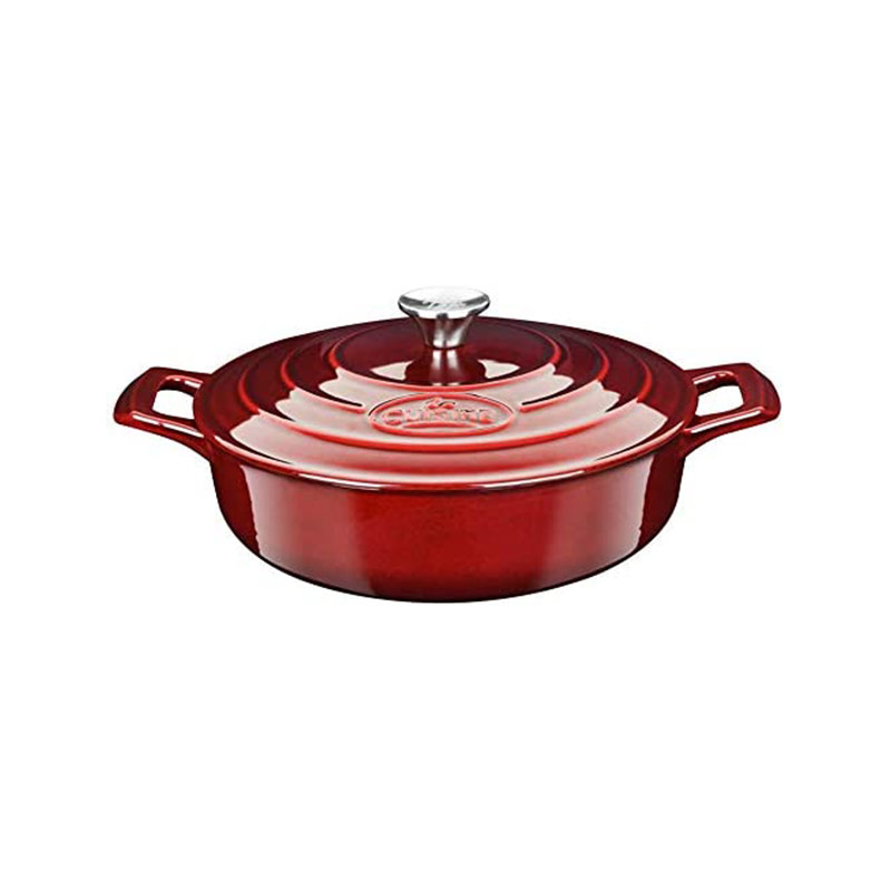 Extra Large Red and Black Enamel Skillet Pan 