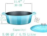 30 cm Enameled Cast Iron Oval Casserole, Capacity:  5-Quart (QT) - Matte Black Enamel Interior, Pale Blue Porcelain Enamel Exterior - Image 6
