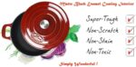 28 cm Enameled Cast Iron Saute Pan.  Capacity: 3.7 Quart (QT) - Matte Black Enamel Interior, 2-Tone Red Porcelain Enamel Exterior - Image 6