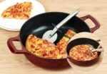 28 cm Enameled Cast Iron Saute Pan.  Capacity: 3.7 Quart (QT) - Matte Black Enamel Interior, 2-Tone Red Porcelain Enamel Exterior - Image 3