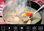 24 cm Dia Enameled Cast Iron  Casserole,. Capacity: 3.7 Quart (QT) - Matte Black Enamel Interior, Pale Blue Porcelain Enamel Exterior - Image 5