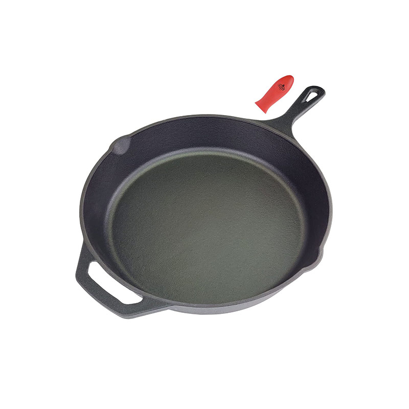 25 cm Dia. Cast Iron Frying Pan with Matte Black Enamel Coating– Thermal  Resistant Silicone holders included. Ideal for both Indoor & Outdoor use, Oven  Safe. – La Cuisine