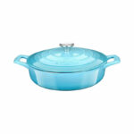 28 cm Dia.  Enameled Cast Iron  Saute Pan. Capacity: 3.75 Quart (QT) - Matte Black Enamel Interior, Cranberry Porcelain Enamel Exterior - Image 2