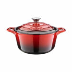 24 cm Dia Enameled Cast Iron  Casserole,. Capacity: 3.7 Quart (QT) - Matte Black Enamel Interior, Pale Blue Porcelain Enamel Exterior - Image 3