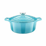 24 cm Dia Enameled Cast Iron  Casserole,. Capacity: 3.7 Quart (QT) - Matte Black Enamel Interior, Pale Blue Porcelain Enamel Exterior - Image 2