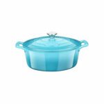 30 cm Enameled Cast Iron Oval Casserole, Capacity:  5-Quart (QT) - Matte Black Enamel Interior, Pale Blue Porcelain Enamel Exterior