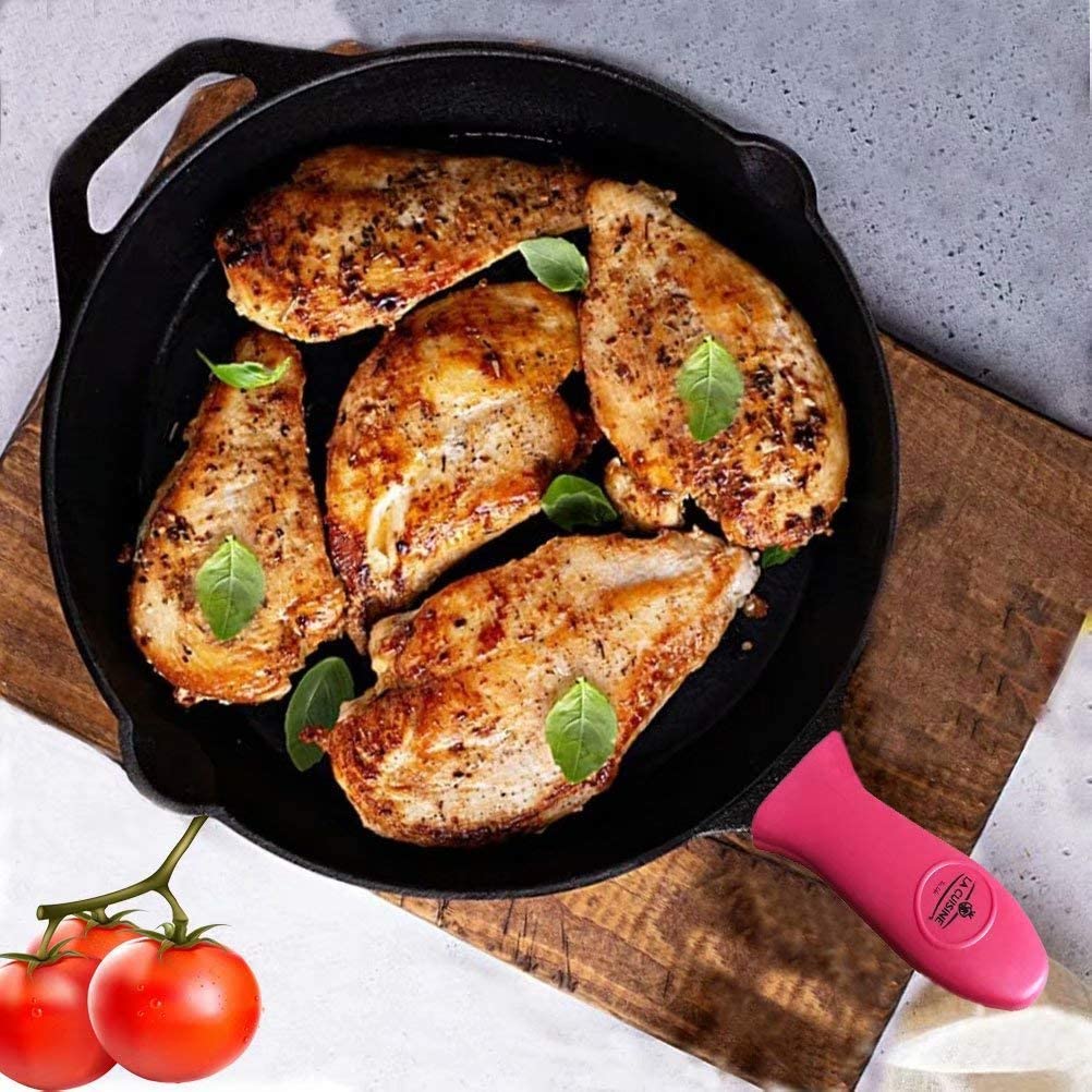 25 cm Dia. Cast Iron Frying Pan with Matte Black Enamel Coating– Thermal  Resistant Silicone holders included. Ideal for both Indoor & Outdoor use,  Oven Safe. – La Cuisine