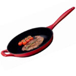 26cm Dia. Cast Iron Skillet with Internal Matte Black Enamel Coating and Red Enamel Coating Exterior Finish.
