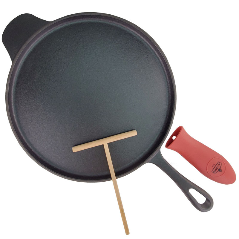 30cm Dia. Cast Iron Crepe Pan, Pizza Pan with Matte Black Enamel