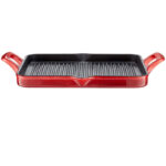 29x26 cm Rect. Cast Iron Grill Pan with Internal Matte Black Enamel Coating, and Red Enamel coating finish Exterior.